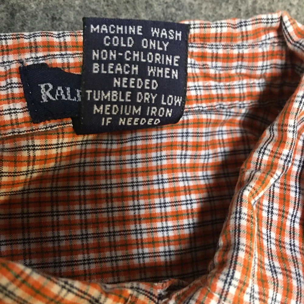 Ralph Lauren Button Down Shirt Boys 3T Orange Plaid Long Sleeve Pony Logo Preppy